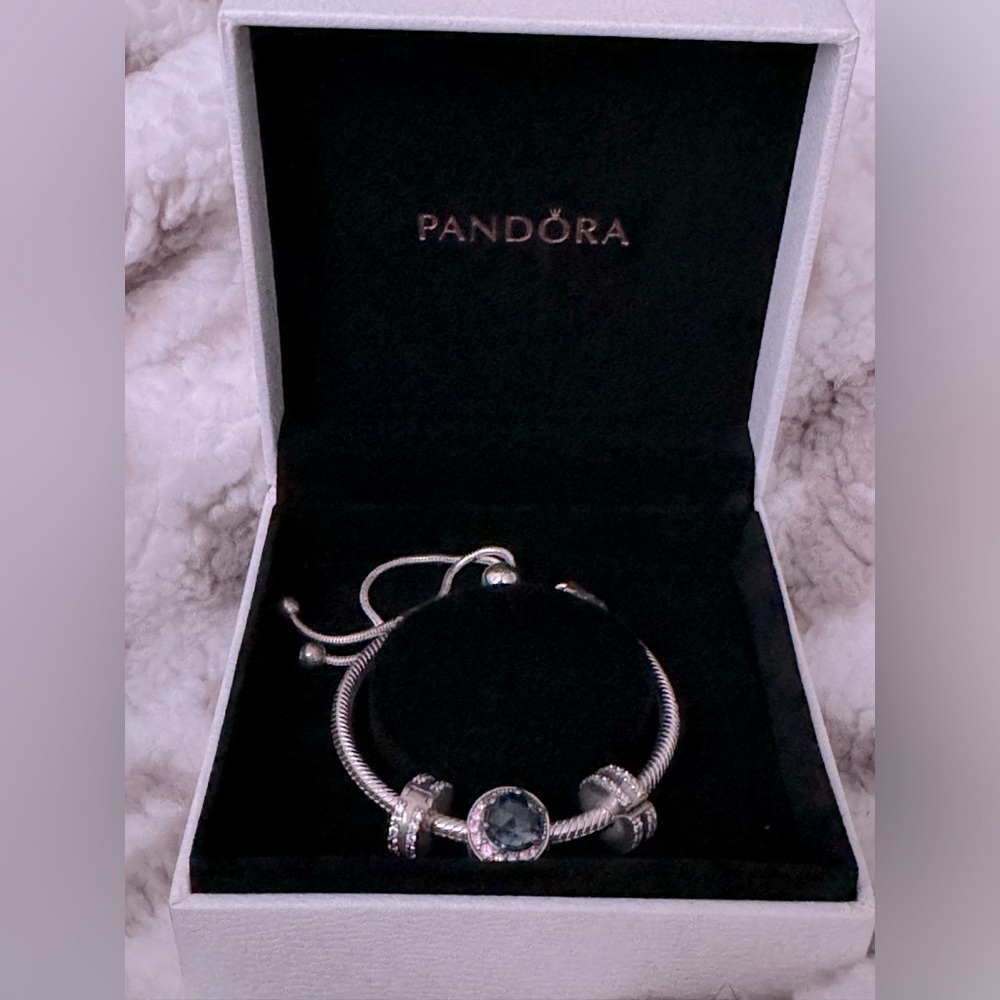Pandora slider bracelet+2 Double Lined Pavé Clip Charms+ 1 moon night sky charm - Picture 1 of 3